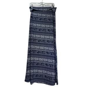 Ultra Teeze Navy Elephant Print Boho Maxi Skirt Size L